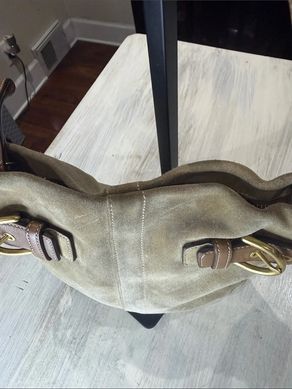 Vintage Y2K CoachTan Suede Bucket Hobo with Brown Leather Trim & Gold Hardware